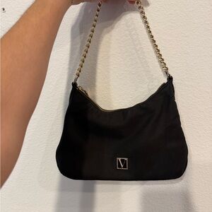 Victoria's Secret Black Shoulder Bag with Gold Chain